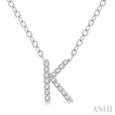 1/20 ctw Initial 'K' Round Cut Diamond Pendant With Chain in 14K White Gold